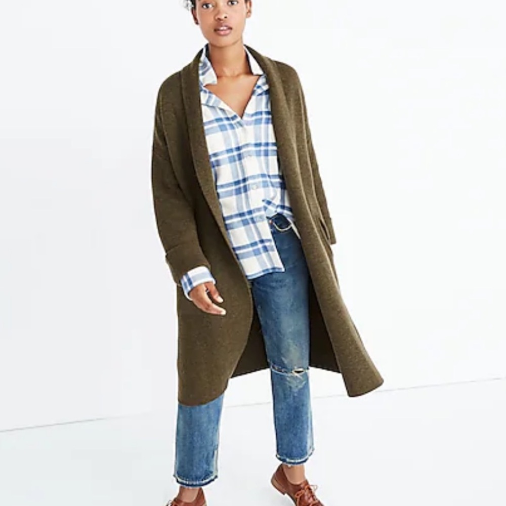 Madewell Olive Green Open-Front Sweater